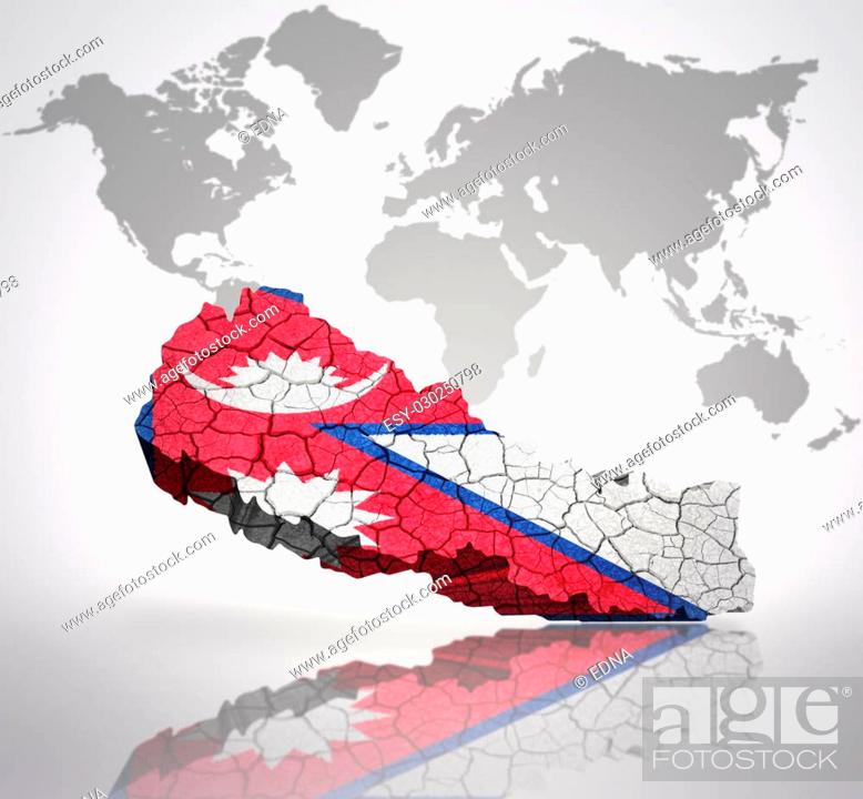 Map of Nepal with Nepali Flag on a world map background, Stock Photo,  Picture And Low Budget Royalty Free Image. Pic. ESY-030250798 | agefotostock
