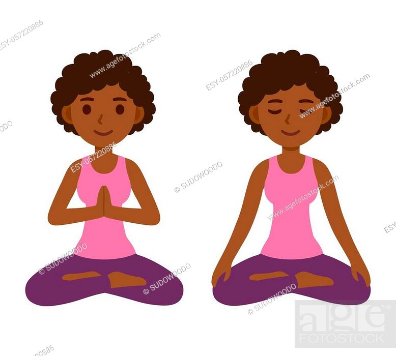 Cute cartoon black girl doing yoga and meditating in lotus pose, Stock  Vector, Vector And Low Budget Royalty Free Image. Pic. ESY-057220886 |  agefotostock