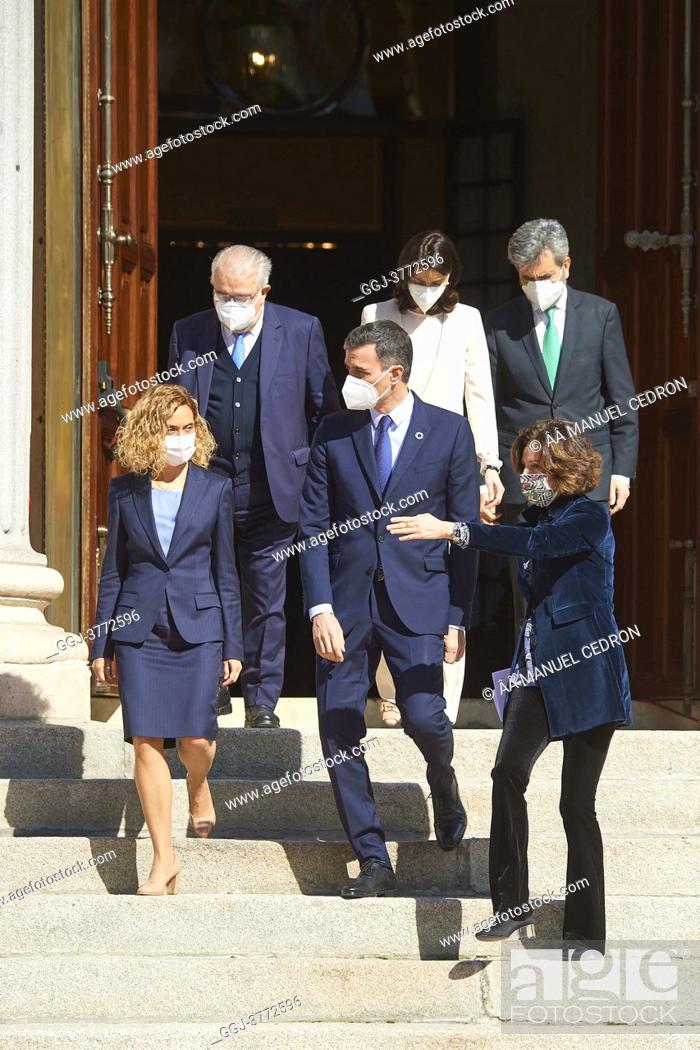 Stock Photo: Pedro Sanchez, Prime Minister, Meritxel Batet attends '40th anniversary of February 23, 1981' at Congress of Deputies on February 23, 2021 in Madrid, Spain.