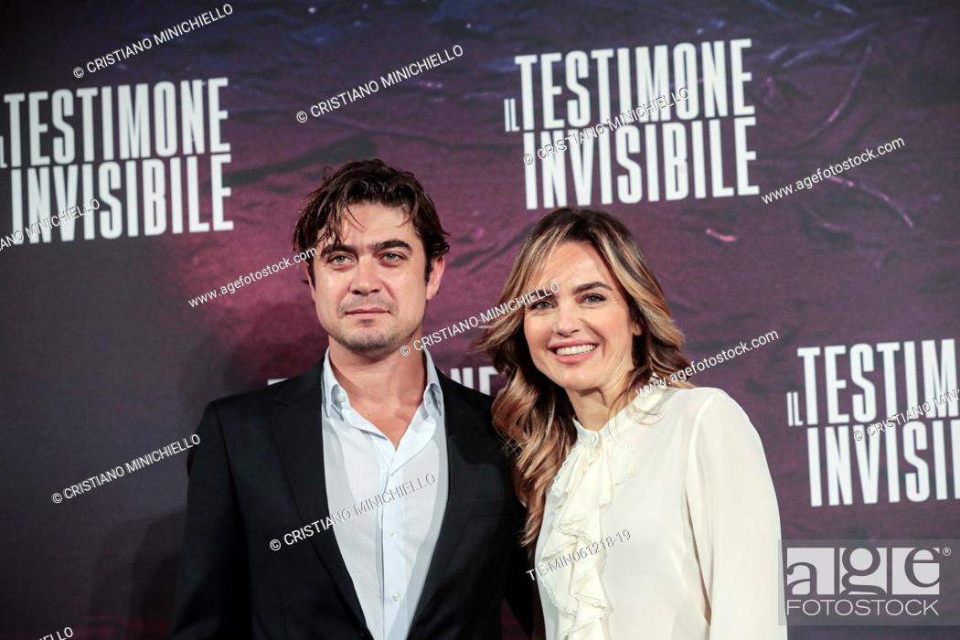 Stock Photo: The actor Riccardo Scamarcio, the actress Laura Chimenti during the photocall of film Il testimone invisibile, Rome, ITALY-06-12-2018.