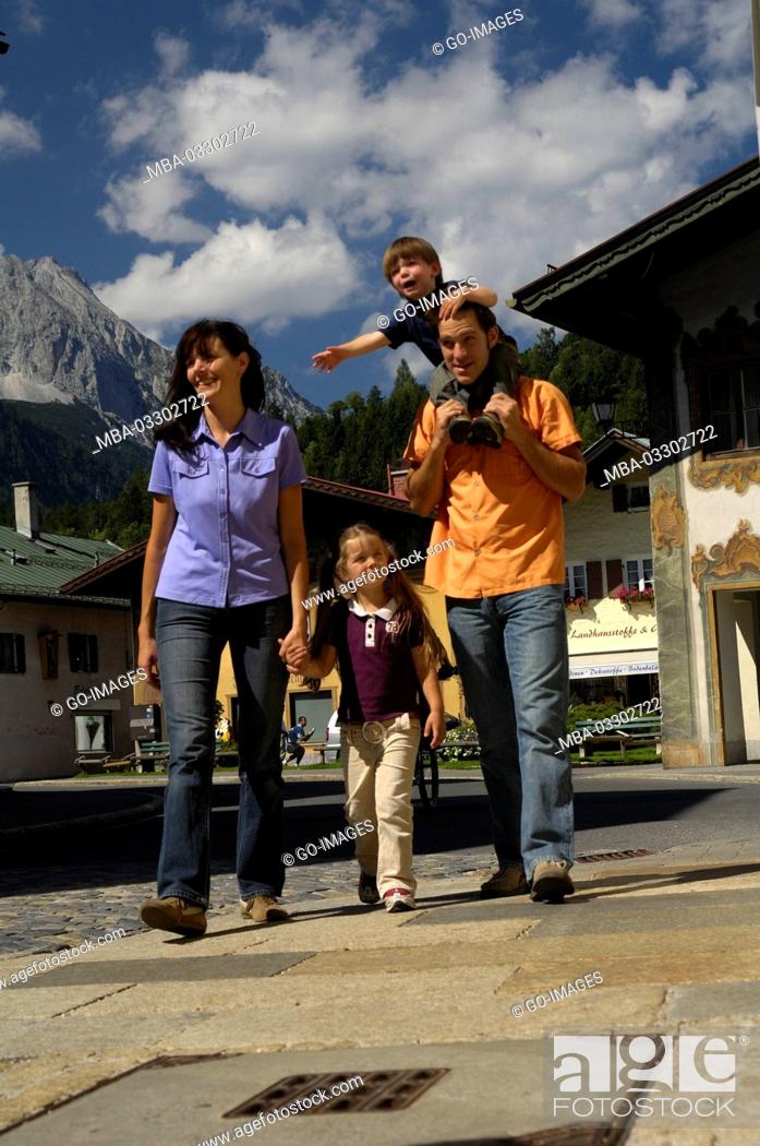 Stock Photo: Family in Mittenwald, Upper Bavaria, Germany,.