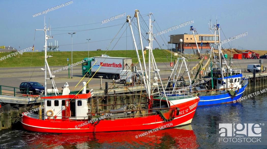 Stock Photo: Crab cutter in the harbor of Dornumersiel, East Frisia, Lower Saxony, Germany.