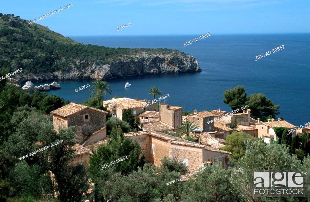 Stock Photo: View over artist village Lluc Alcari western coast of Majorca Balearic Islands Spain.