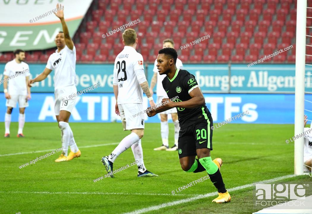 Stock Photo: 0: 2 goal, goalschuetze Ridle Baku (Wolfsburg), jubilation, joy, enthusiasm, goaljubel, action. Soccer 1. Bundesliga season 2020/2021, 20, matchday, matchday20.