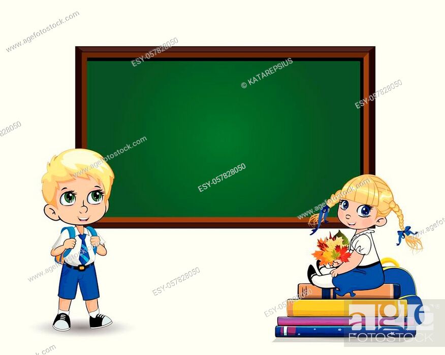 Cute cartoon school children near clear blackboard with copy space isolated  on white background, Stock Vector, Vector And Low Budget Royalty Free  Image. Pic. ESY-057828050 | agefotostock