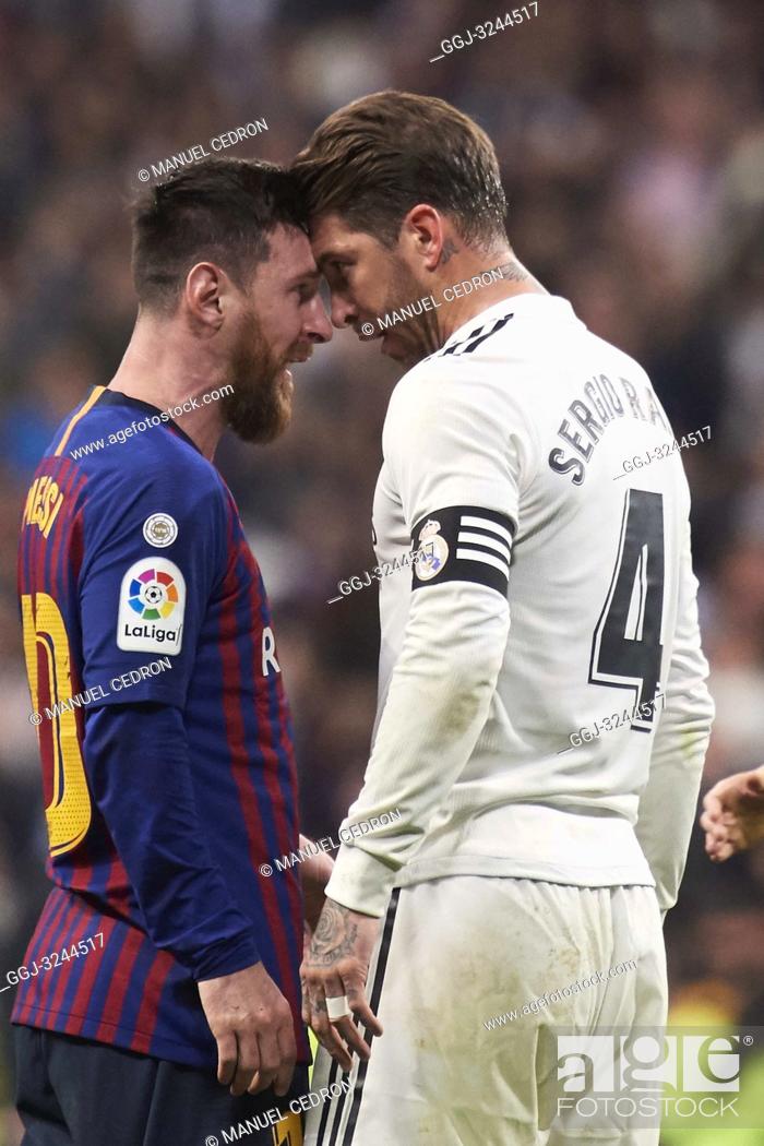 Lionel Messi (forward; Barcelona), Sergio Ramos (defender; Real Madrid) in  action during La Liga..., Stock Photo, Picture And Rights Managed Image.  Pic. GGJ-3244517 | agefotostock