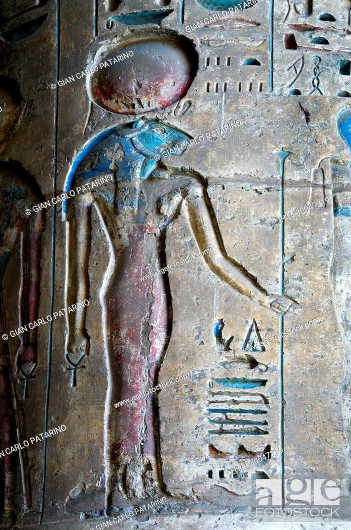 Stock Photo: Medinet Habu, Luxor, Egypt, Djamet, mortuary temple of King Ramses III, XX dyn. 1185 -1078 B.C:the goddess Sekhmet.