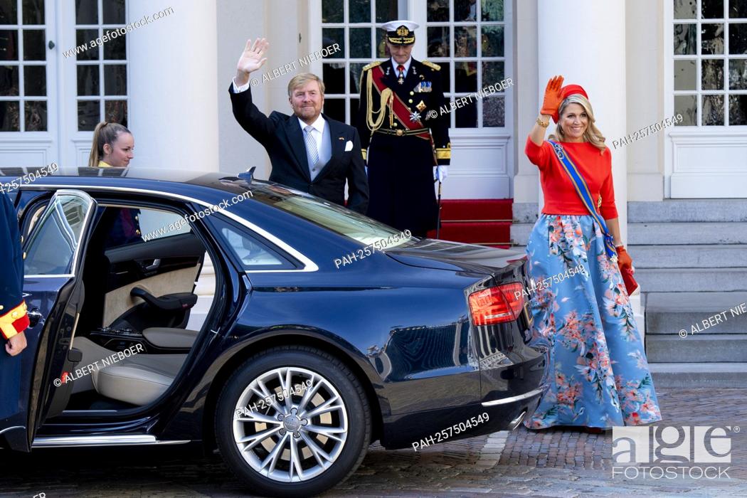 Stock Photo: King Willem-Alexander and Queen Maxima of The Netherlands leave at Palace Noordeinde in The Hague, on September 21, 2021.