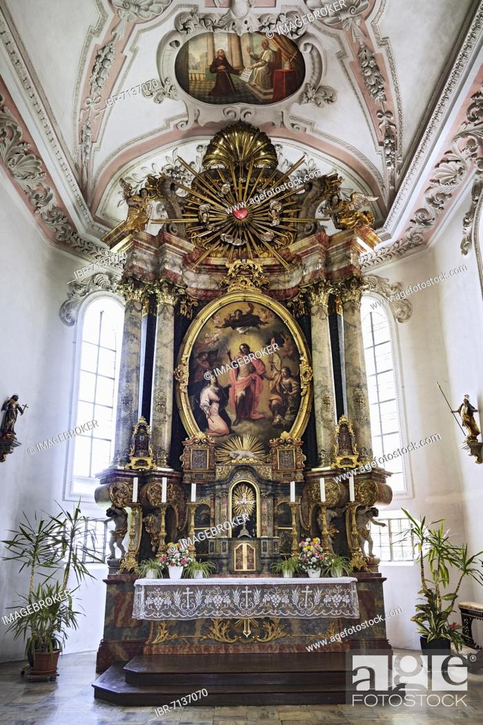 Stock Photo: Main altar, St. Magnus Catholic Parish Church, Lenzfried, Kempten, Upper Bavaria, Bavaria, Germany, Europe.