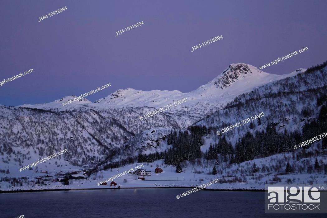 Stock Photo: Europe, Scandinavia, Norway, Hurtigruten, sea cruise, MS, Polarlys, cruise, ship journey, cold, mailboat, packet ship, light, mood, pink, rose, snow.