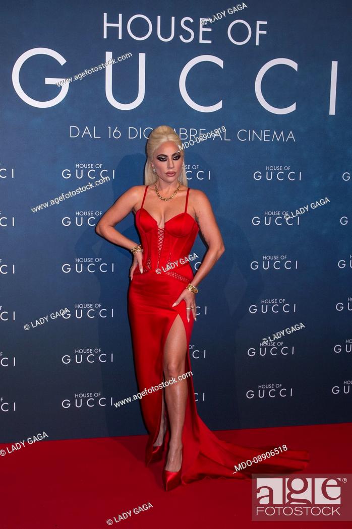 Stock Photo: American singer Lady Gaga attends the photocall of the Italian premiere of the film ""House Of Gucci"" at the Space Cinema Odeon.