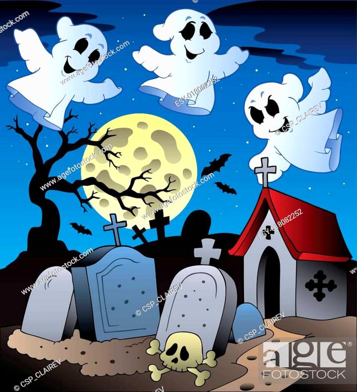Stock Vector: Halloween scenery with cemetery 2.