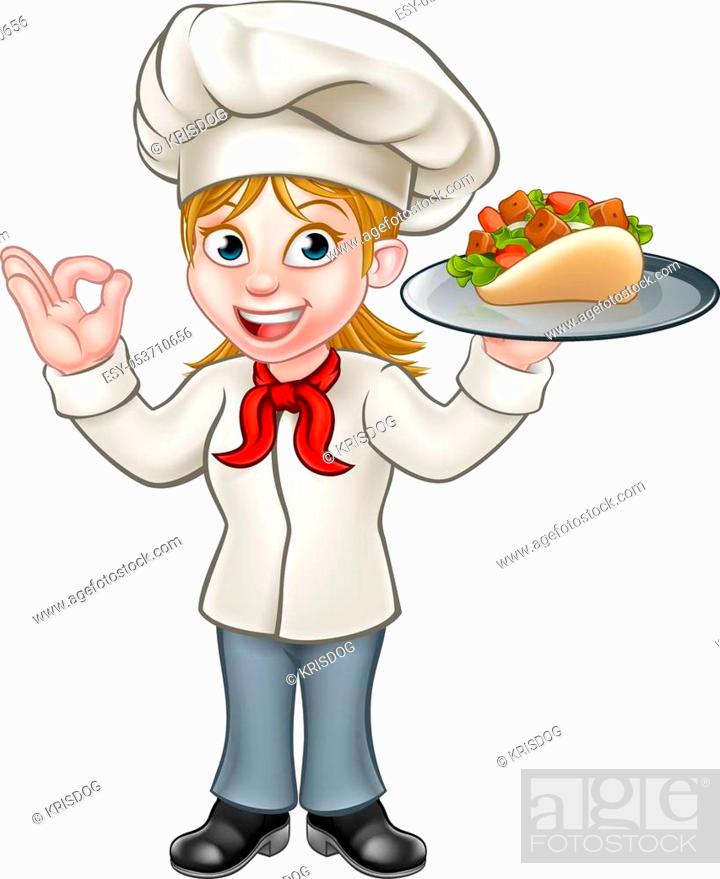A cartoon female chef character holding a kebab, Stock Vector, Vector And  Low Budget Royalty Free Image. Pic. ESY-053710656 | agefotostock