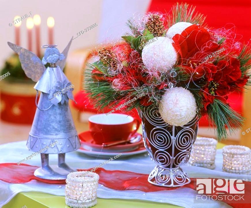 Christmas arrangement of Amaryllis, pine & angel's hair, Stock Photo,  Picture And Rights Managed Image. Pic. SFD-272005 | agefotostock