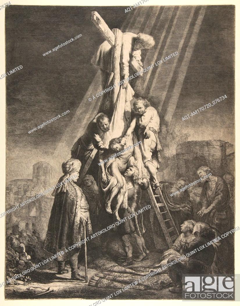 Stock Photo: Descent from the Cross, 1633, Etching and burin, sheet: 20 9/16 x 15 1/16 in. (52.2 x 38.3 cm), Prints, Rembrandt (Rembrandt van Rijn) (Dutch.