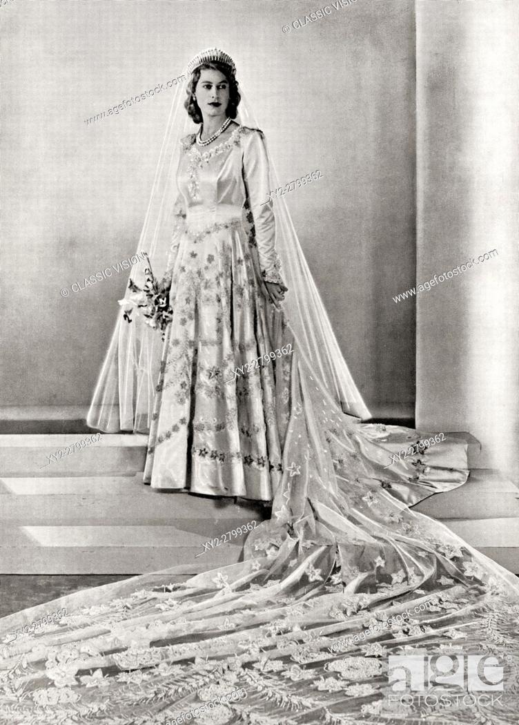 Stock Photo: Princess Elizabeth, future Queen Elizabeth II, born 1926, seen here on her wedding day. From a photograph taken in 1947.