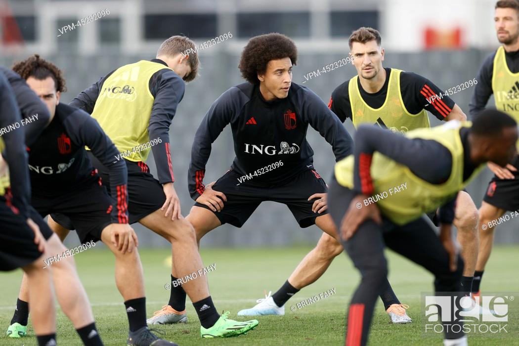 Stock Photo: Belgium's Axel Witsel (C) pictured during a training session of the Belgian national soccer team, the Red Devils, Wednesday 21 September 2022 in Tubize.