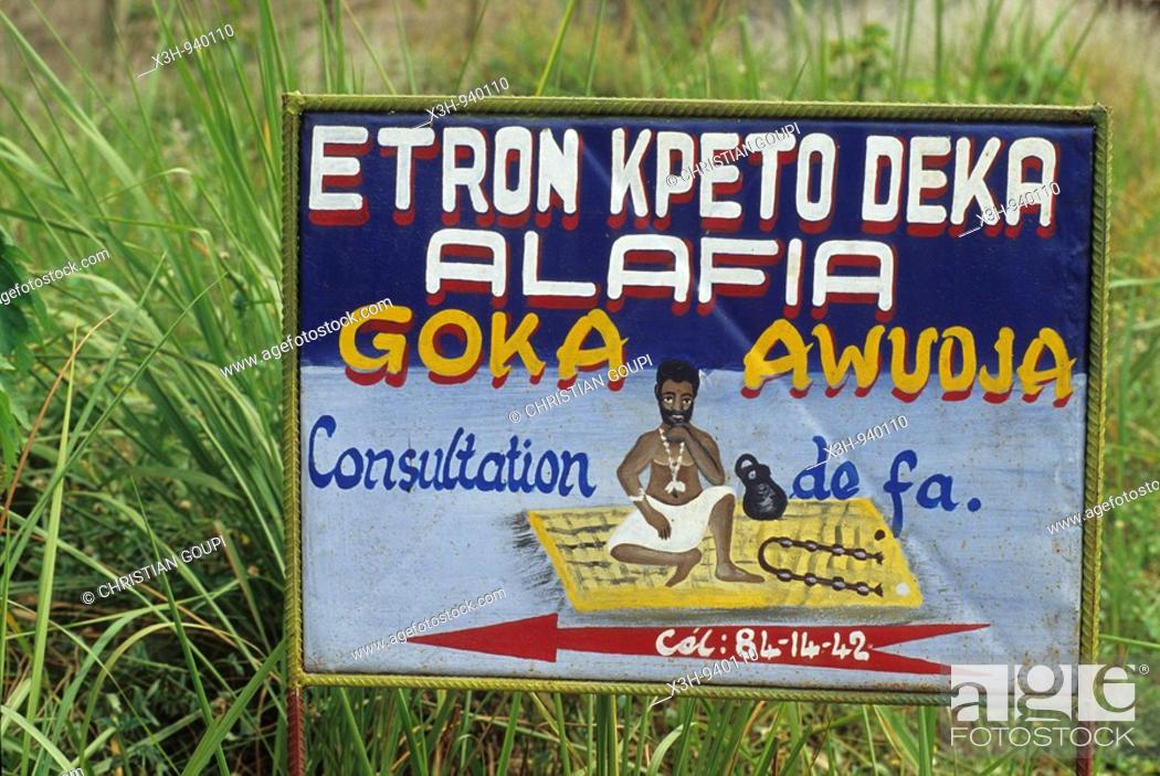 Stock Photo: enseigne pour un Fa, guerisseur traditionnel, signboard for healer, Benin, Golfe de Guinee, Afrique de l'ouest, Gulf of Guinea, West Africa.