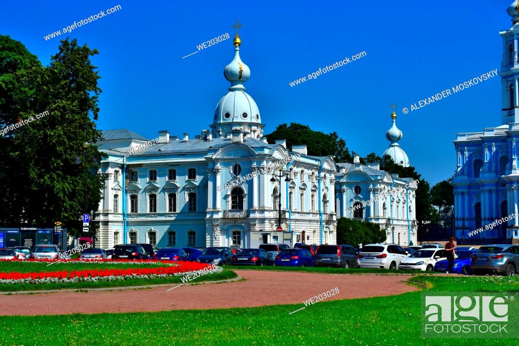 Stock Photo: Marvelous Smolny Monastery facade. Right wing. Baroque architecture. Architect B.Rastrelli. St.Petersburg Russia.