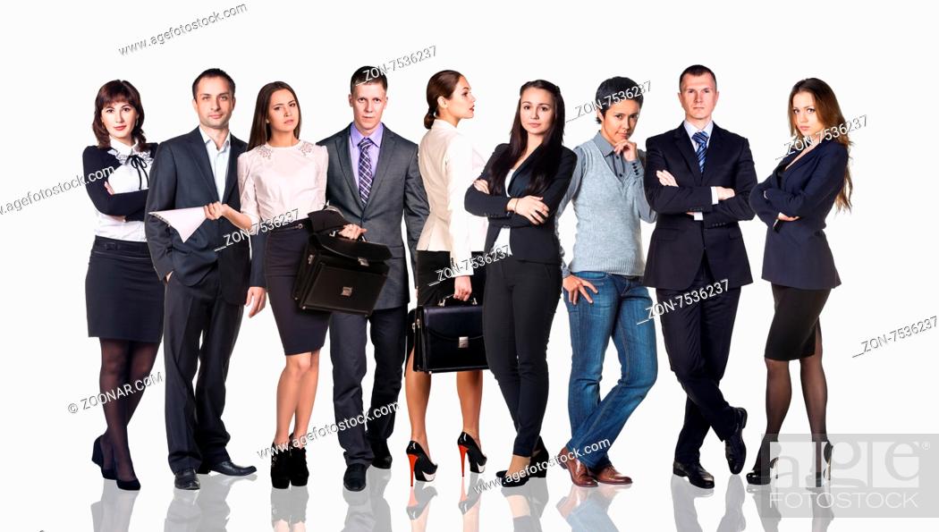 Stock Photo: Business team isolated on white with reflection.