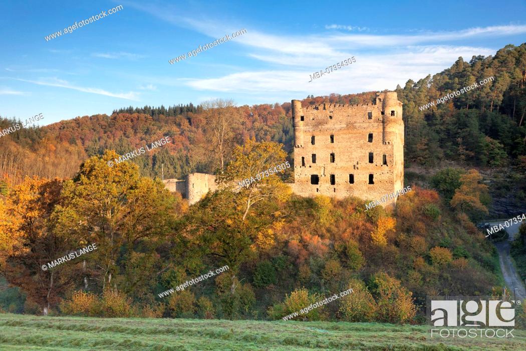 Stock Photo: Castle Balduinseck (Baledeneck), Mörsdorfer Bach, Hunsrück, Rhineland-Palatinate, Germany.