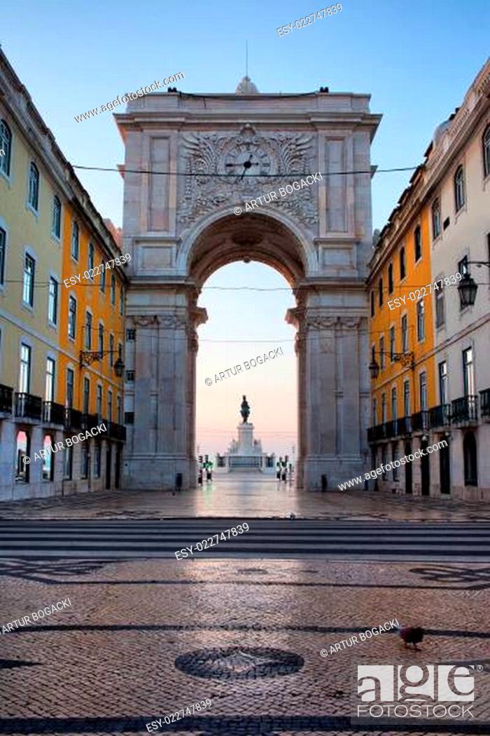 Stock Photo: Rua Augusta Arch at Dawn in Lisbon.