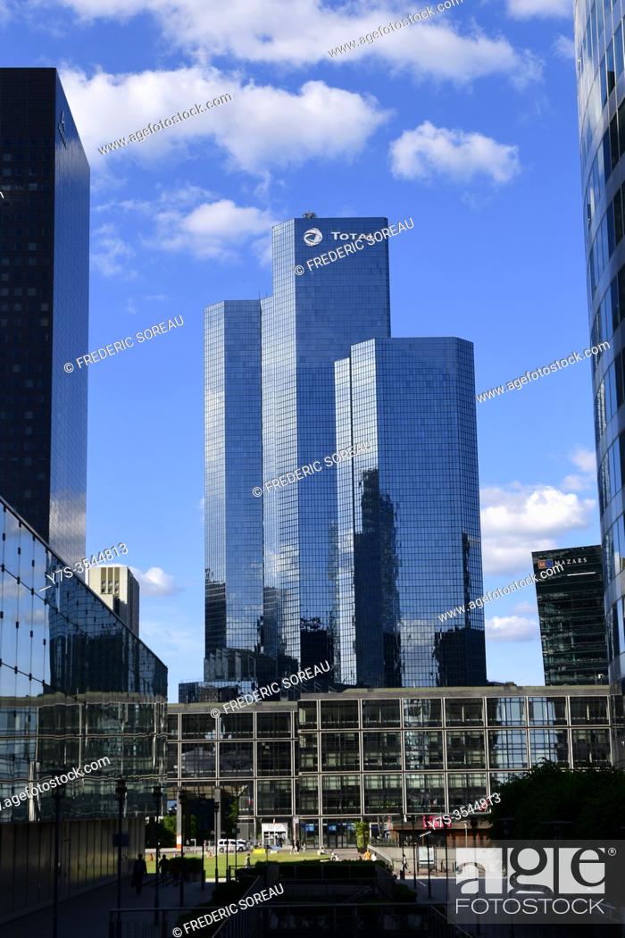 Stock Photo: The Total petroleum company's office building at La Défense, Paris, France.