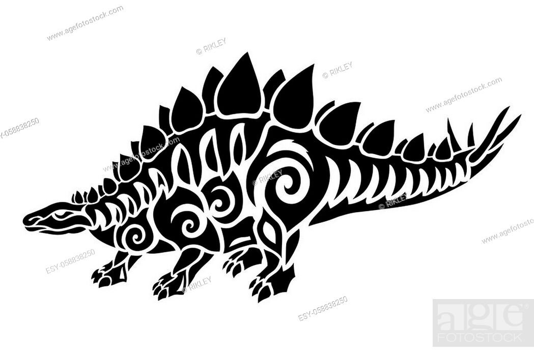 Beautiful tribal tattoo illustration with stylized black stegosaurus silhouette on the white..., Stock Vector, Vector And Low Budget Royalty Free Image. Pic. ESY-058838250