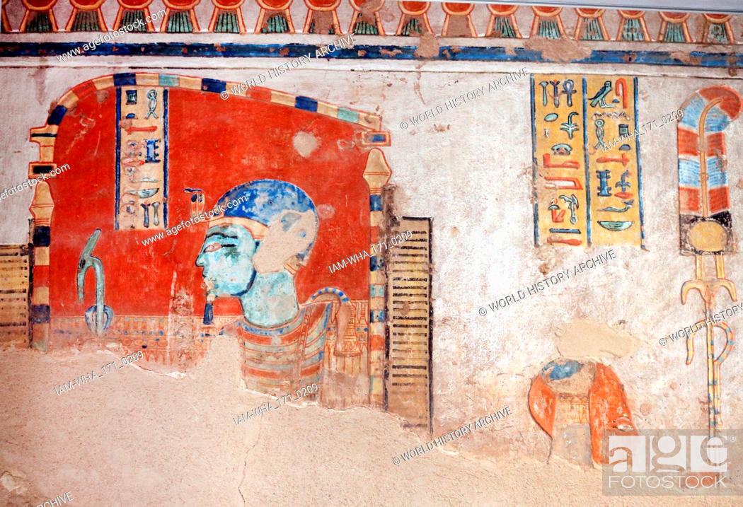 Stock Photo: Wall painting in the tomb of Prince Khaemweset (Khaemweset, Khaemwese or Khaemwaset); fourth son of Ramesses II, who was born c.