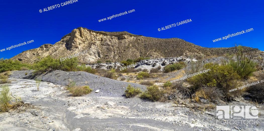 Stock Photo: Tabernas Desert Nature Reserve, Special Protection Area, Hot Desert Climate Region, Tabernas, Almería, Andalucía, Spain, Europe.