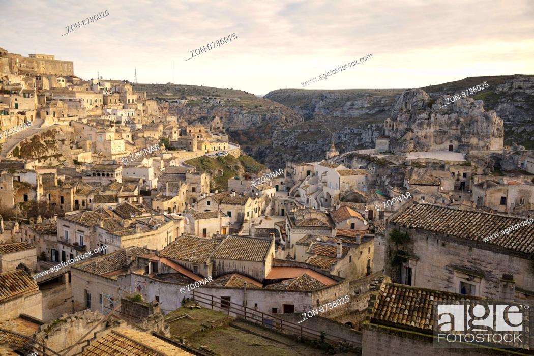 fabriek kiezen ondergronds view over the city from viewpoint at Piazzetta Pascoli, Matera, Basilicata,  Italy, Stock Photo, Picture And Rights Managed Image. Pic. ZON-8736025 |  agefotostock