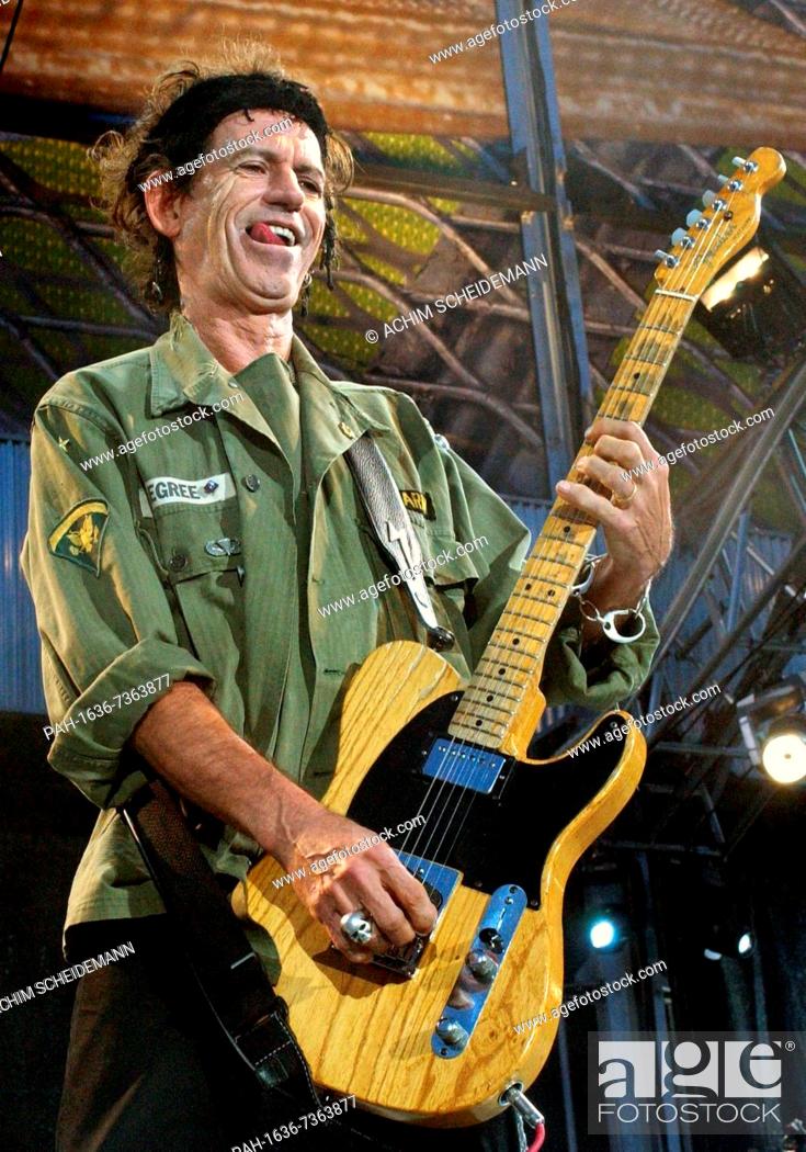 Stock Photo: (dpa) - Keith Richards, guitarist of the legendary Britsh band Rolling Stones performs in Oberhausen, Germany, 13 June 2003.