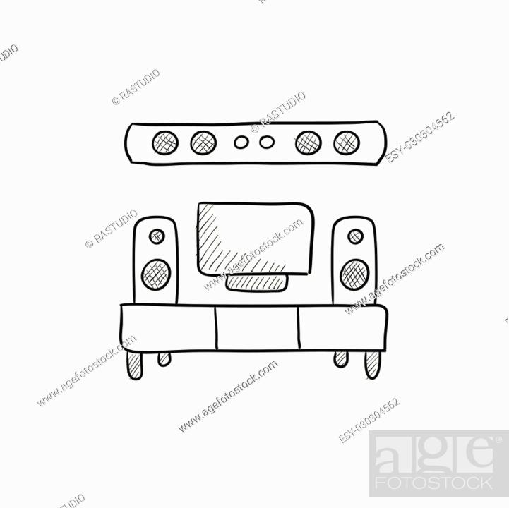 A cute ink sketch drawing illustration of an old retro vintage tv set  (1950s television), front shot, with an empty black screen. Classy style.  Illustration Stock | Adobe Stock
