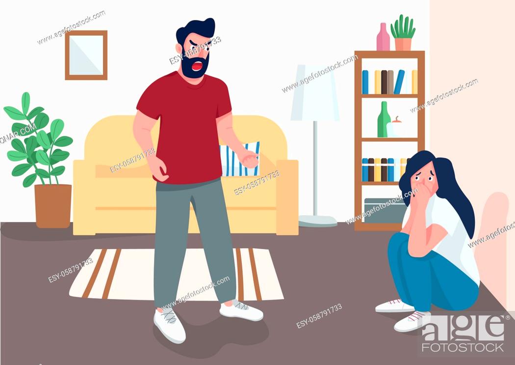 Family abuse flat color vector illustration. Panicking wife and angry  husband 2D cartoon characters..., Stock Photo, Picture And Low Budget  Royalty Free Image. Pic. ESY-058791733 | agefotostock