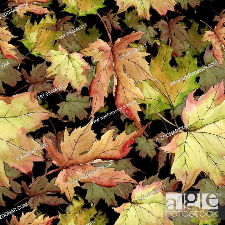 Stock Photo: Maple leaves in a watercolor style. Seamless background pattern. Fabric wallpaper print texture. Aquarelle leaf for background, texture, wrapper pattern.