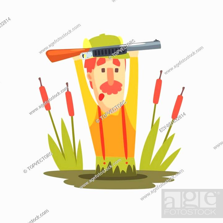 Funny Childish Hunter Character With Moustache Going Through The Swamp  Cartoon Vector Illustration, Stock Vector, Vector And Low Budget Royalty  Free Image. Pic. ESY-051832814 | agefotostock