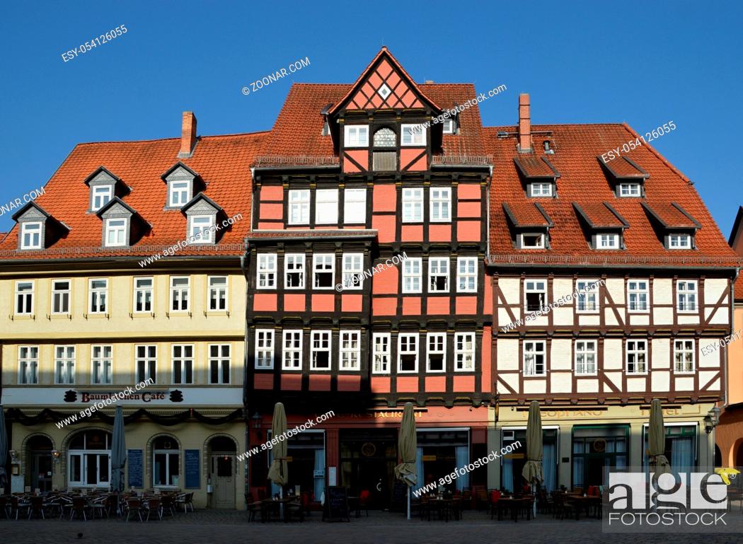 Stock Photo: The historical City of Quedlinburg in the Harz Mountains, Saxony - Anhalt. Germany. Die historische Stadt Quedlinburg im Harz, Sachsen - Anhalt, Deutschland.