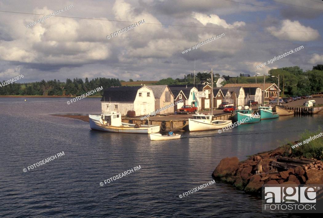 Stock Photo: lobster fishing boats, Prince Edward Island, Canada, P.E.I Gulf of St. Lawrence, Fishing boats docked in the harbor of the fishing village of New London on.