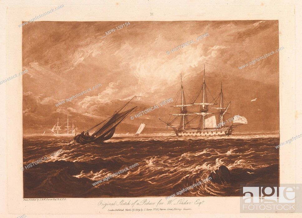 Stock Photo: The Leader Sea Piece (Liber Studiorum, part IV, plate 20). Artist: Designed and etched by Joseph Mallord William Turner (British.