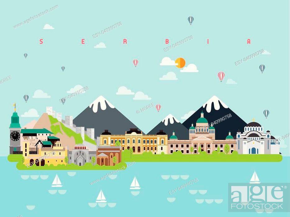 Stock Vector: Serbia Famous Landmarks Infographic Templates for Traveling Minimal Style and Icon, Symbol Set Vector Illustration Can be use for Poster Travel book, Postcard.