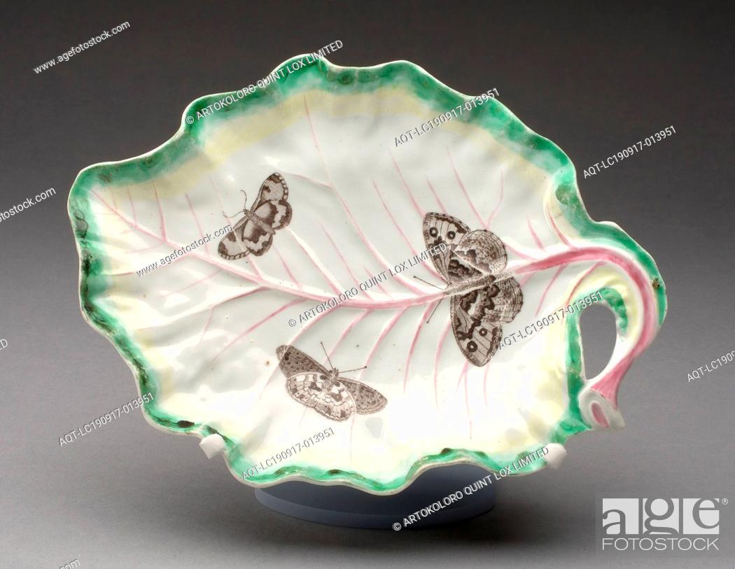 Stock Photo: Tobacco Leaf Dish, c. 1760, Worcester Porcelain Factory, Worcester, England, founded 1751, Worcester, Soft-paste porcelain with polychrome enamels, L.