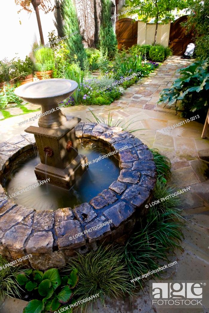 Spanish Style Courtyard Stock Photo, Spanish Style Outdoor Water Fountains