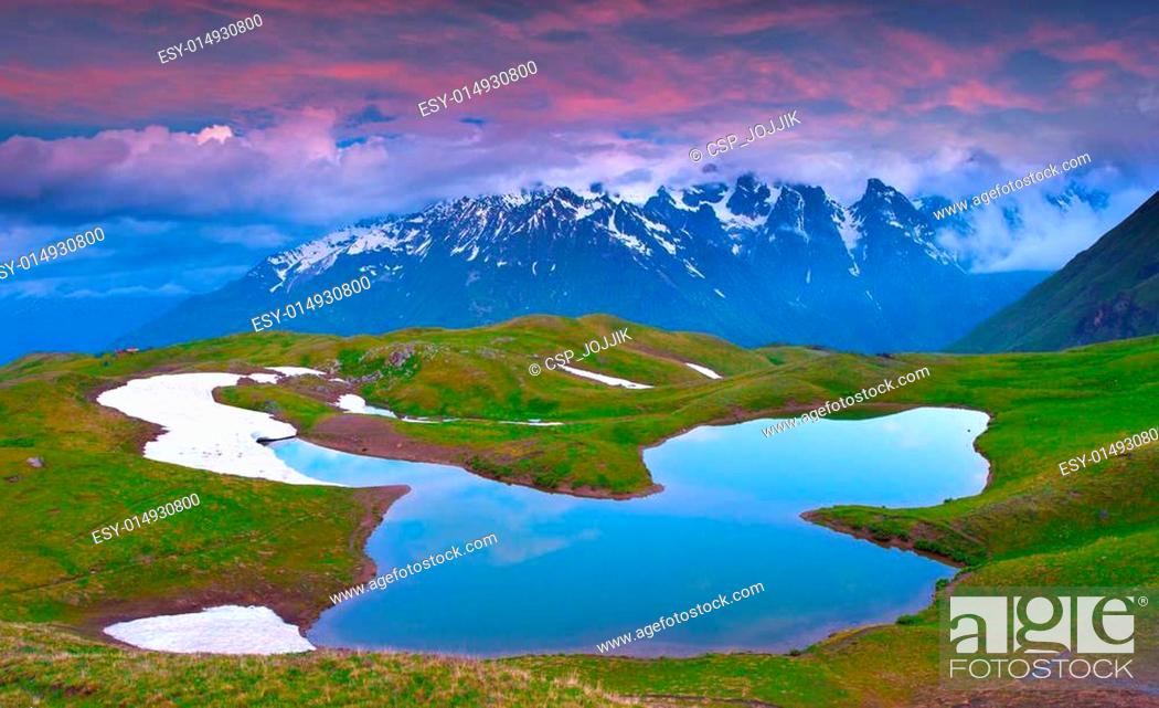 Stock Photo: Alpine lake in the Caucasus Mountains.