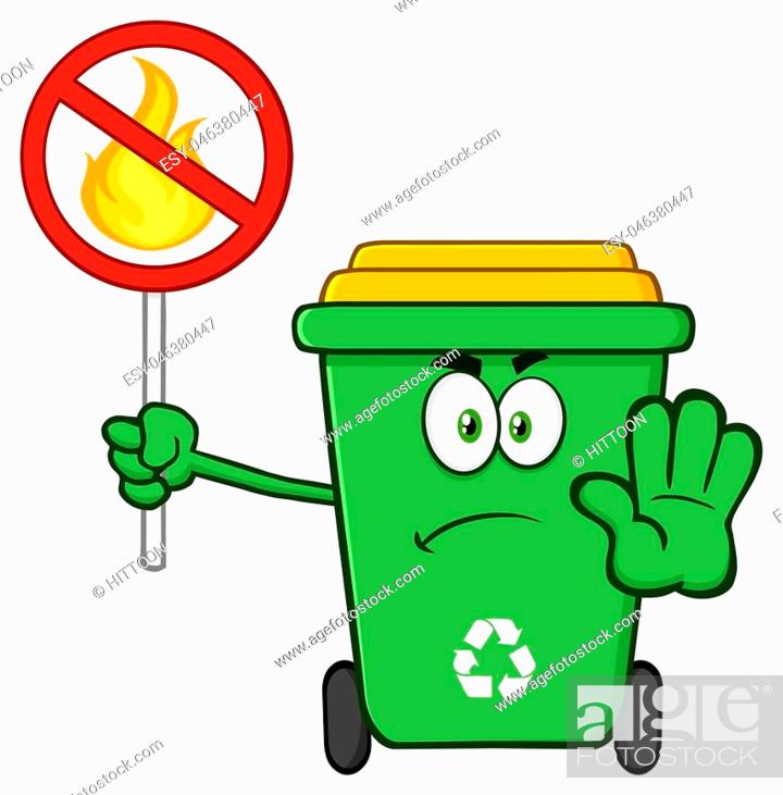 Angry Green Recycle Bin Cartoon Mascot Character Gesturing Stop And Holding  A Fire Restricted Sign, Stock Vector, Vector And Low Budget Royalty Free  Image. Pic. ESY-046380447 | agefotostock