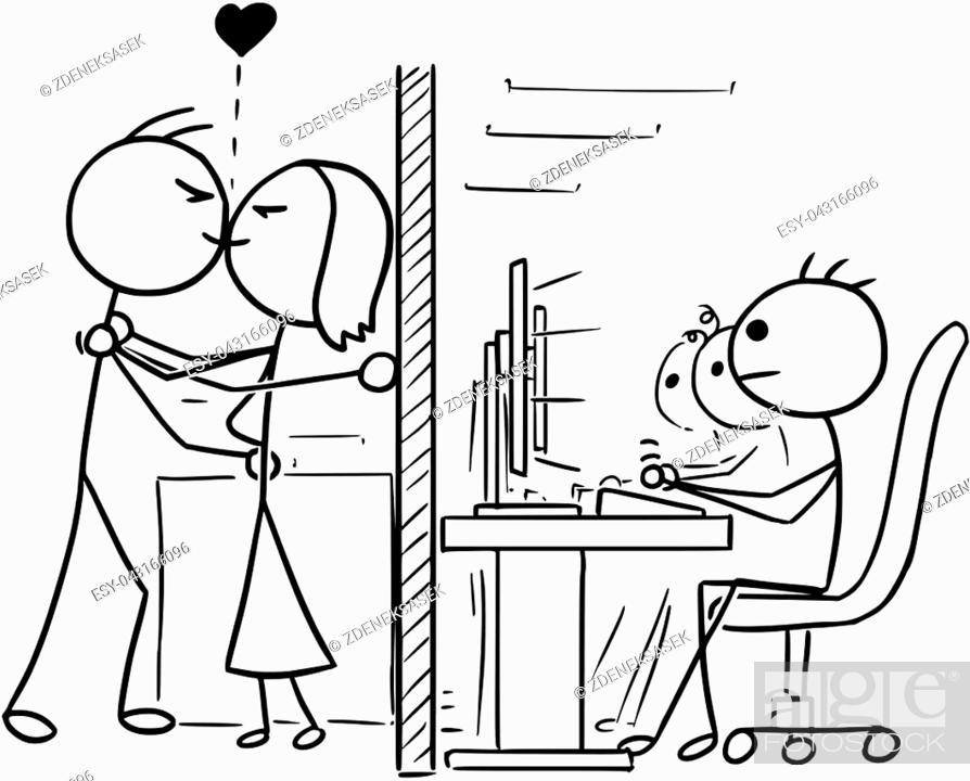 Cartoon vector doodle stickman man and woman couple in love kissing at  office, job, Stock Vector, Vector And Low Budget Royalty Free Image. Pic.  ESY-043166096 | agefotostock