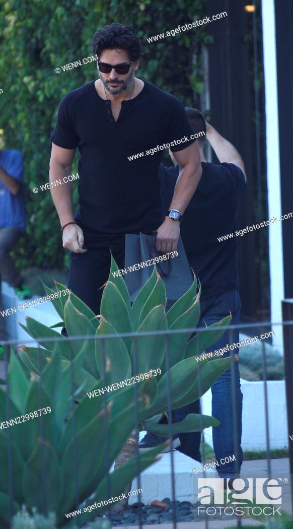Stock Photo: Joe Manganiello seen leaving John Varvatos in Los Angeles. As the actor exits a man is seen walking in front of him, showing hand signals and shouting.