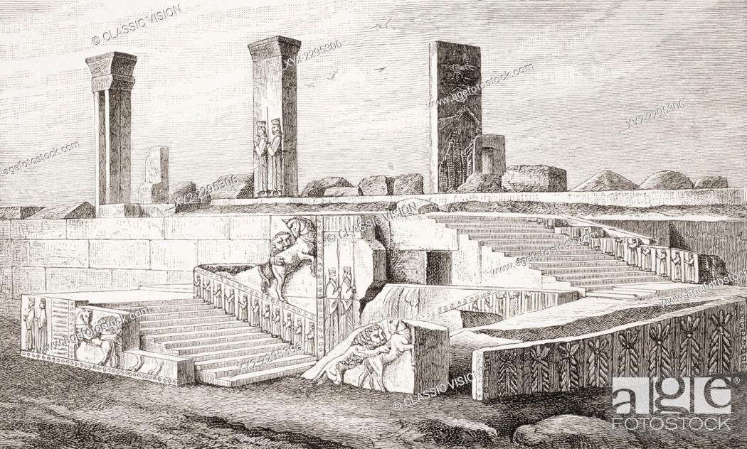 geography / travel, Iran, Persepolis (Parsa), built: 518 BC, destroyed 330  AD, palace of Xerxes I, after drawing, wood engraving, 19th century Stock  Photo - Alamy