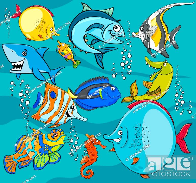Cartoon Illustrations of Funny Fish Sea Life Animal Characters Group, Stock  Photo, Picture And Low Budget Royalty Free Image. Pic. ESY-048996828 |  agefotostock