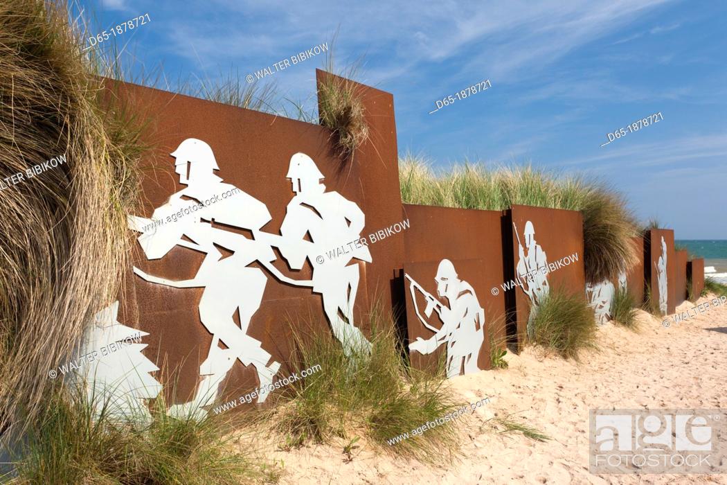 Stock Photo: France, Normandy Region, Calvados Department, D-Day Beaches Area, Courseulles Sur Mer, Juno Beach site of WW2 D-Day invasion, mural of Canadian soldiers.