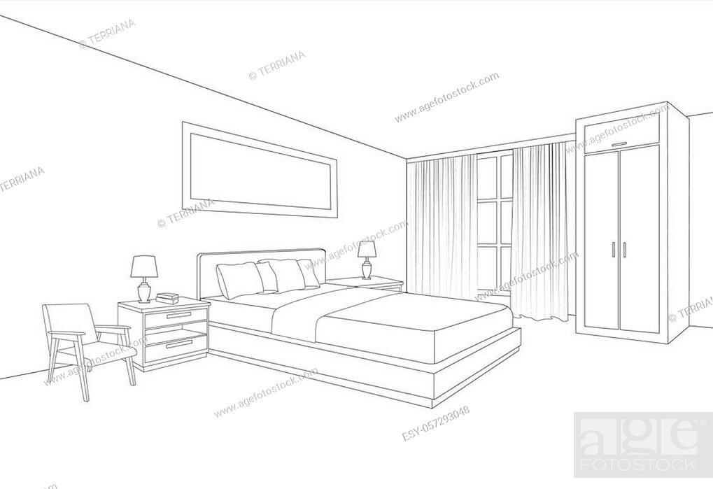 bedroom perspective drawing | Interior Design Ideas